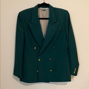 Vintage Austin Reed Emerald Green Double-Breasted Blazer with Gold Buttons